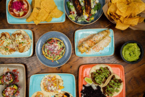 Table of various Fish Taco foods